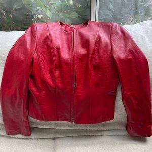 Anne Klein Women’s Red Leather Jacket with Elegant Faux Snakeskin Print - 6P‎